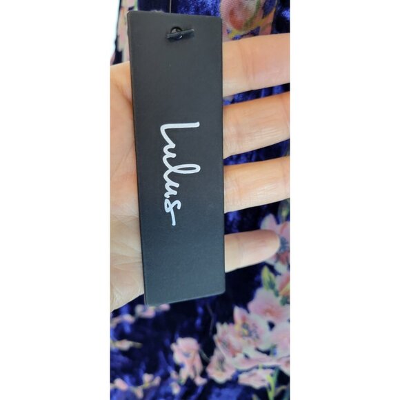 Lulus Make Dress Navy Blue Velvet Floral Strapless Midi Dress Size Small - Picture 8 of 13